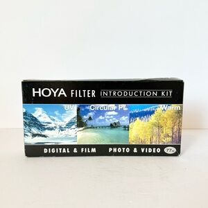 New in Box Hoya Filter Introduction Kit –77mm Lens Filters UV, Circular PL, Warm
